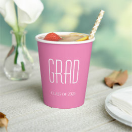 Graduation Class of 2026 Simple Pink Paper Cups