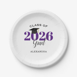 Graduation Class of 2026 Simple Purple and Black Paper Plate