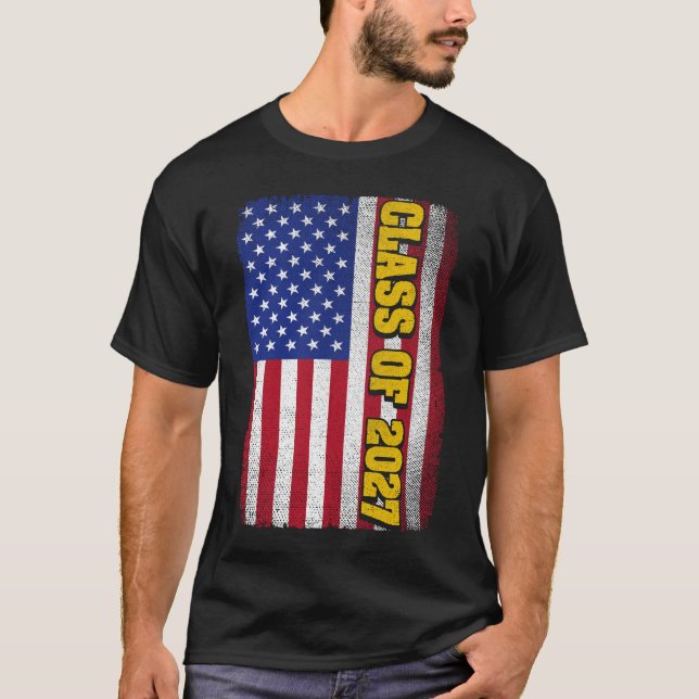 Graduation Class Of 2027 Senior Usa American Flag T-Shirt (Front)
