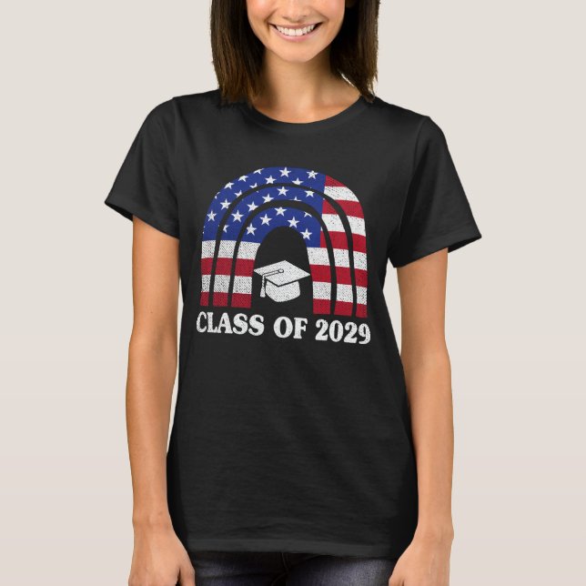 Graduation Class Of 2029 Senior Usa American Flag T-Shirt (Front)