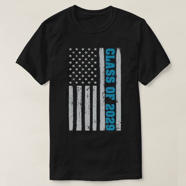 Graduation Class Of 2029 Senior Usa American Flag T-Shirt (Design Front)