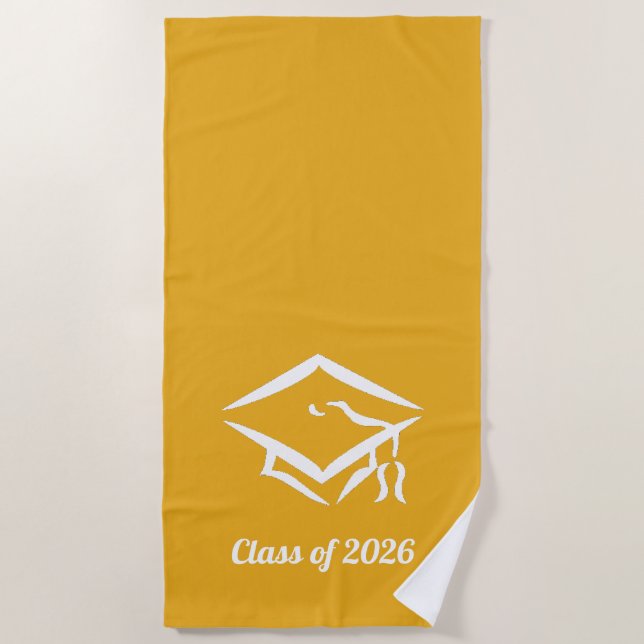 Graduation Class of 20?? GLDWHT Custom Year Name Beach Towel (Front)