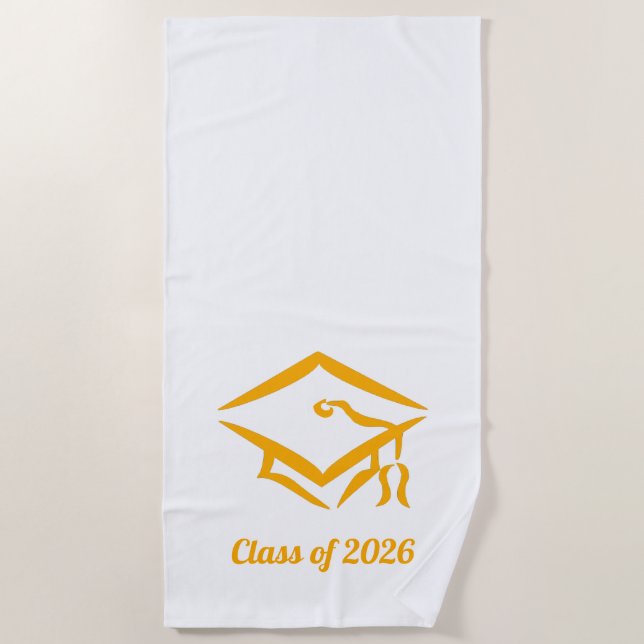 Graduation Class of 20?? WHTGLD Custom Year Name Beach Towel (Front)
