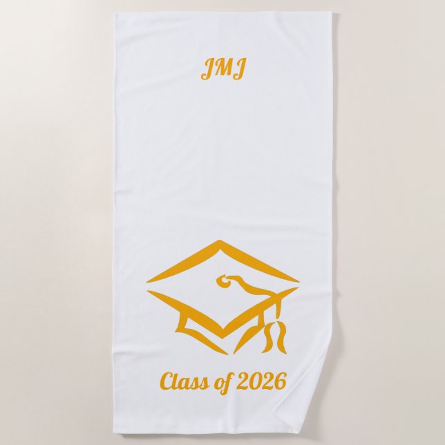 Graduation Class of 20?? WHTGLD Custom Year Name Beach Towel (Front)