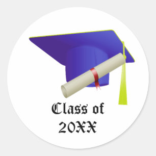 Graduation Class of 20XX Blue Cap Classic Round Sticker
