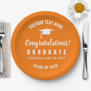 Graduation Class of 20XX Congrats Grad Cap Orange Paper Plate