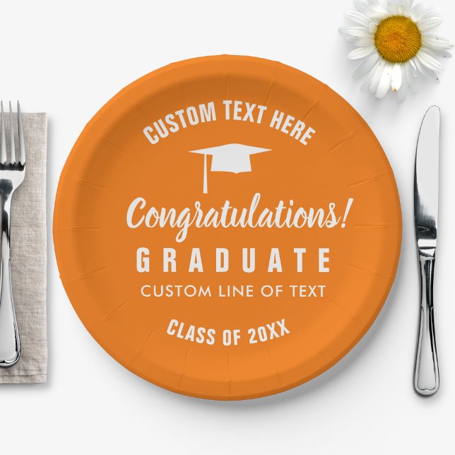 Graduation Class of 20XX Congrats Grad Cap Orange Paper Plate (Creator Uploaded)