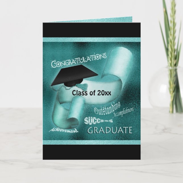 Graduation class of 20xx elegant teal card (Front)