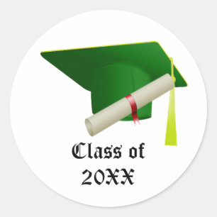 Graduation Class of 20XX Green Cap Classic Round Sticker