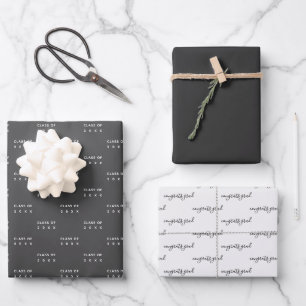 Graduation Class of 20XX Modern Black and White Wrapping Paper Sheet