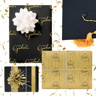 Graduation Class of Black Gold Modern Pattern Wrapping Paper Sheet