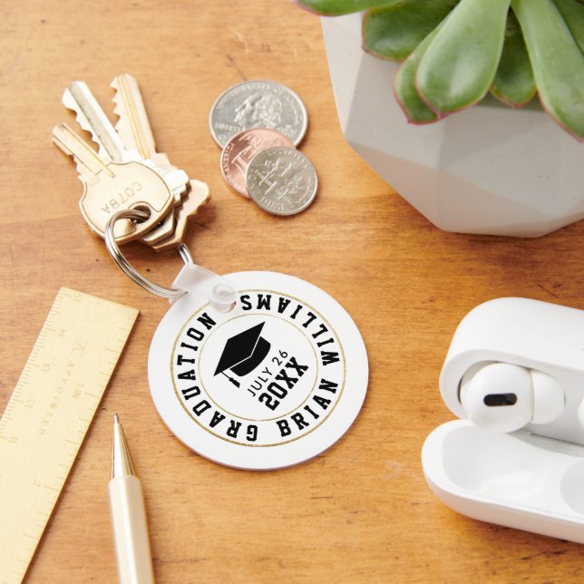 Graduation Class of... Black Grad Cap Circle  Key Ring (Desk)