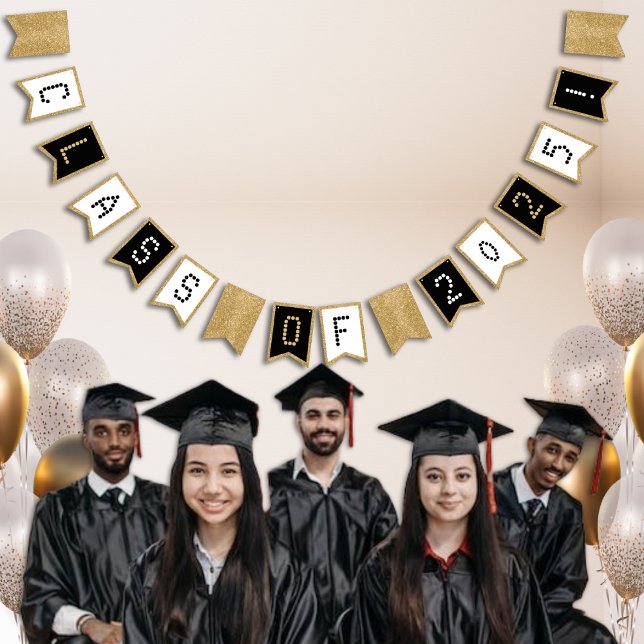 Graduation Class of Black White & Gold Glitter Bunting (Graduation Class of Black White & Gold Glitter Bunting Flags
)