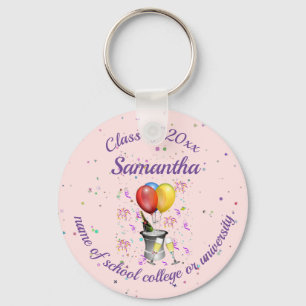 Graduation Class of Bubbly Sparkling Wine Pink Key Ring