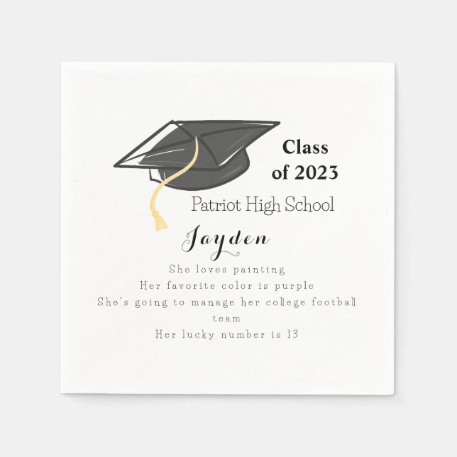 Graduation Class of Fun Facts Grad Cap Custom Napkin (Front)