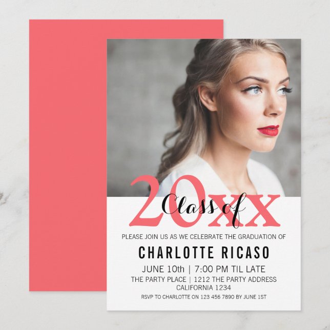 Graduation Class of Modern Personalised (Pink) Invitation (Front/Back)