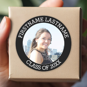 Graduation Class of - Photo and Name Modern Classic Round Sticker