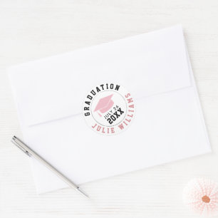Graduation class of... pink Grad cap circle Classic Round Sticker