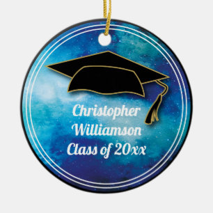 Graduation Class of School Keepsake Galaxy Blue Ceramic Tree Decoration