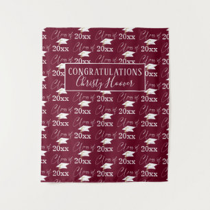 Graduation CLASS OF Script Name Photo Prop Maroon Tapestry