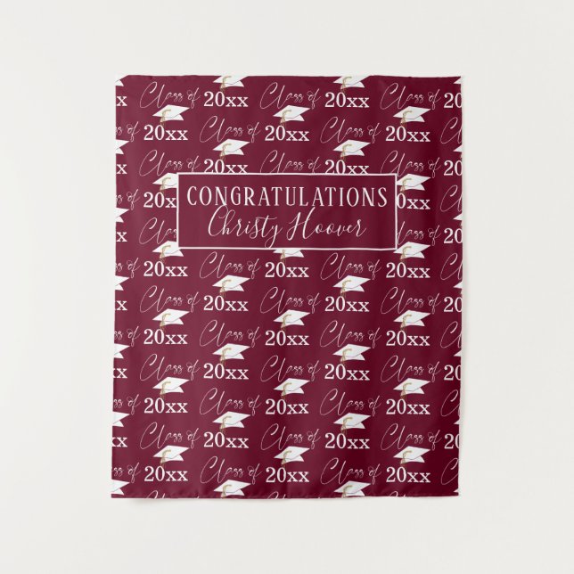 Graduation CLASS OF Script Name Photo Prop Maroon Tapestry (Front)