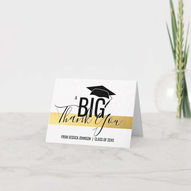 GRADUATION CLASS OF - THANK YOU Gold Foil White Card (Front)