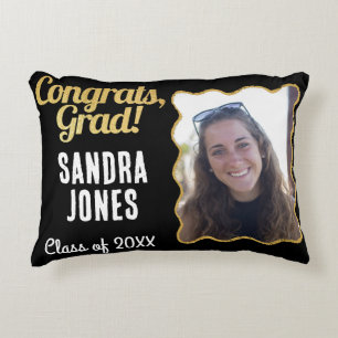 Graduation Class Personalised Name Year Black Gold Decorative Cushion