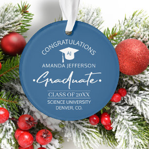 Graduation Class year and school elegant blue Ornament