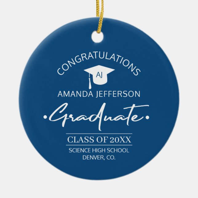 Graduation class year and school graduate photo ceramic tree decoration (Front)
