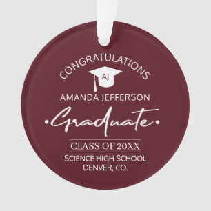 Graduation   Class year and school PHOTO burgundy Ornament