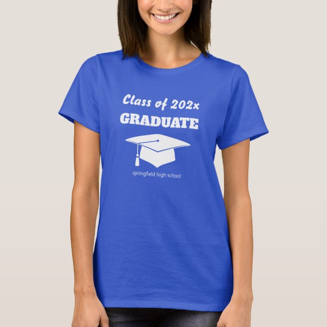 Graduation Class Year Celebration White Mortar Hat T-Shirt (Front)
