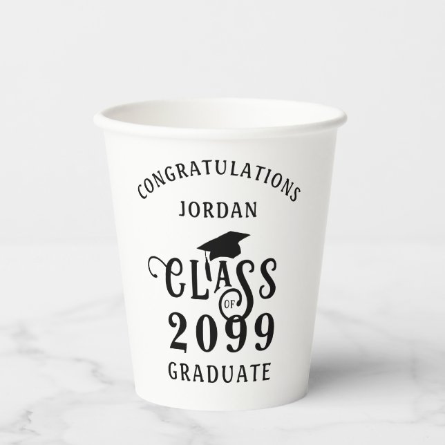Graduation Class Year Congrats Name Custom Colour Paper Cups (Front)