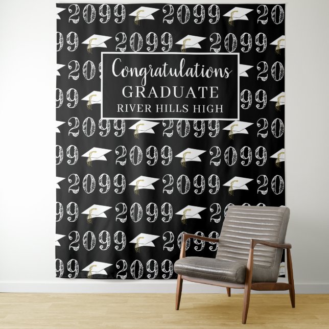 Graduation Class Year Congrats Photo Op Black  Tapestry (In Situ)