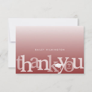 Graduation Class Year Dark Red Modern Thank You Card