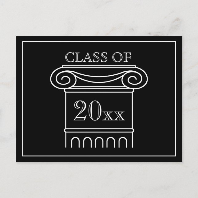 Graduation Class Year Elegant Modern Black White Invitation Postcard (Front)