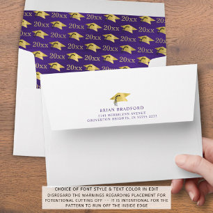 Graduation Class Year Faux Metallic Gold Purple Envelope