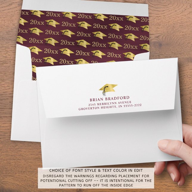 Graduation Class Year Faux Metallic Maroon Gold Envelope (Creator Uploaded)