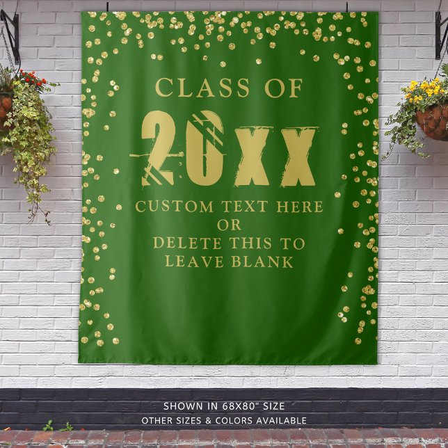 Graduation CLASS YEAR Green Gold Confetti Backdrop Tapestry (Creator Uploaded)