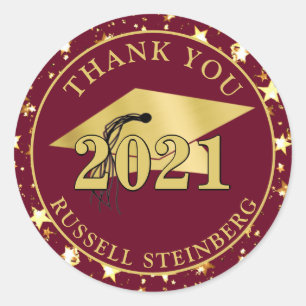 Graduation Class Year Maroon Gold Stars THANK YOU Classic Round Sticker