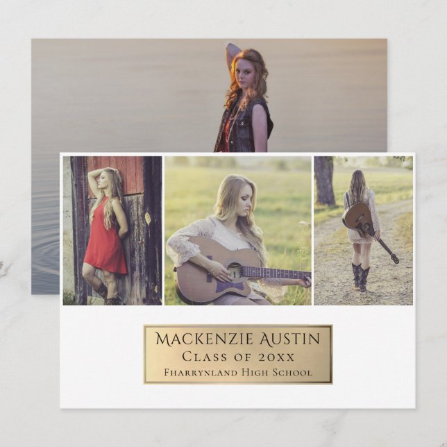 Graduation Collage | Elegant Gold Multi-Photo Announcement (Front/Back)