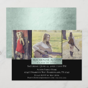 Graduation Collage   Green Sage Mint Grad 3 Photo Invitation