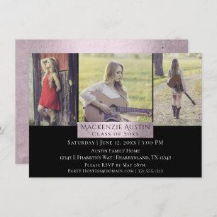Graduation Collage   Pink Rose Blush 3 Photo Grad Invitation