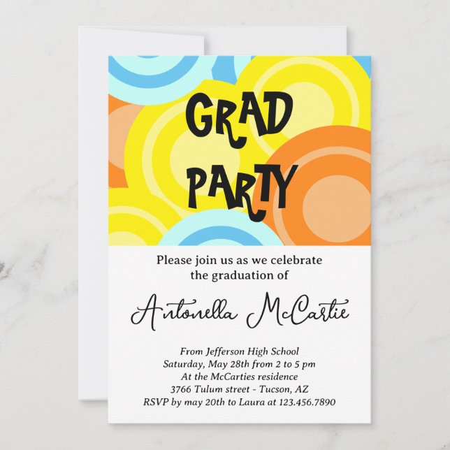 Graduation Colourful Disco Retro Fun Invitation (Front)