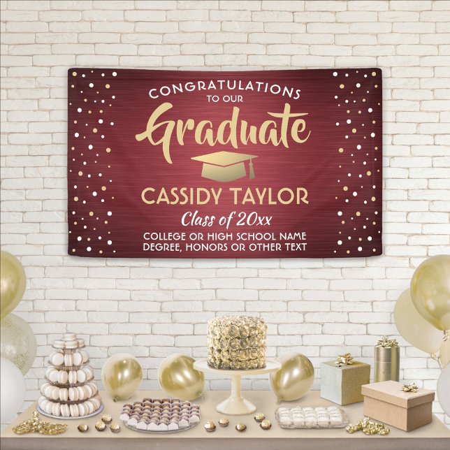 Graduation Confetti Brushed Burgundy Gold & White Banner (Creator Uploaded)