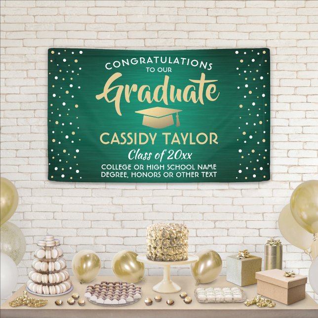 Graduation Confetti Brushed Green & White Congrats Banner (Creator Uploaded)