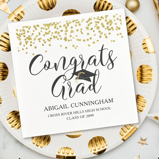 Graduation Confetti CONGRATS GRAD Personalised Napkin (Creator Uploaded)