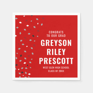  Graduation confetti personalised red grey Napkin