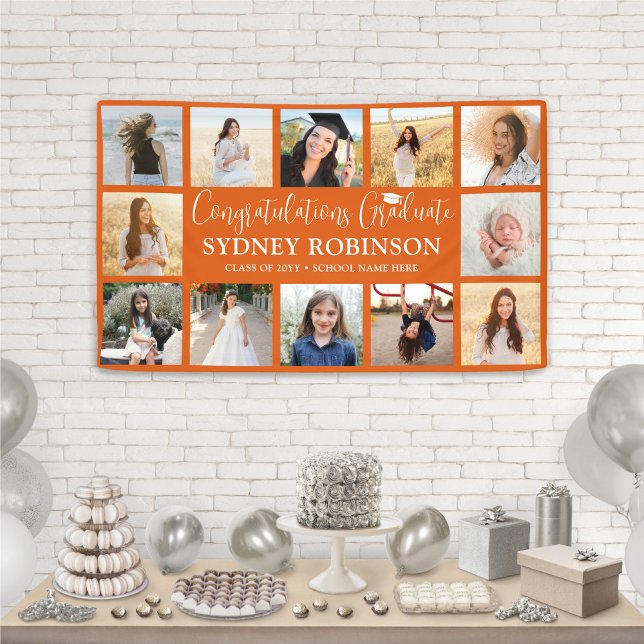 Graduation Congrats 12 Photo Collage Orange Banner (Creator Uploaded)