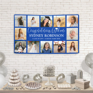 Graduation Congrats 12 Photo Collage Royal Blue Banner