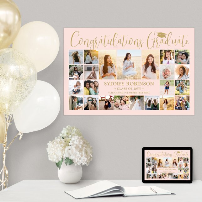 Graduation Congrats 23 Photo Collage Blush & Gold Poster (Creator Uploaded)